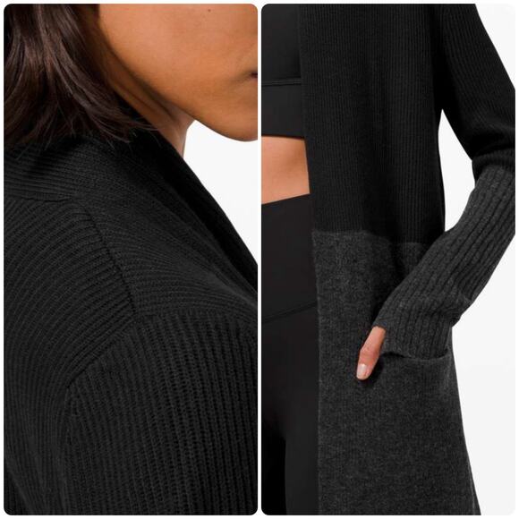 Lululemon Restful Intention Open Wrap Longline Sweater Black Grey Size 8 - Picture 8 of 13